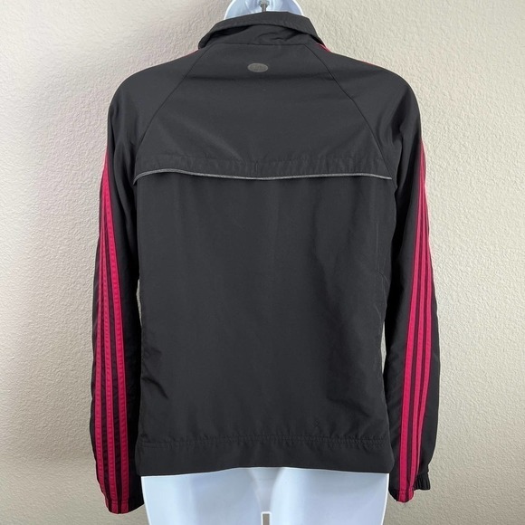 Adidas Gray Jacket Women's Small Full Zip Pink Side Stripe Track Wind Breaker - Picture 3 of 7